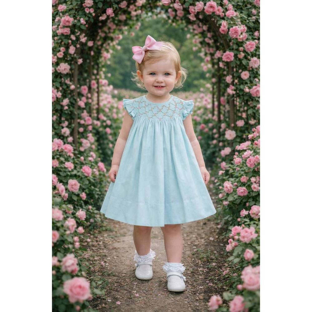 NEW MARCO & LIZZY hand smocked bishop dress in mint